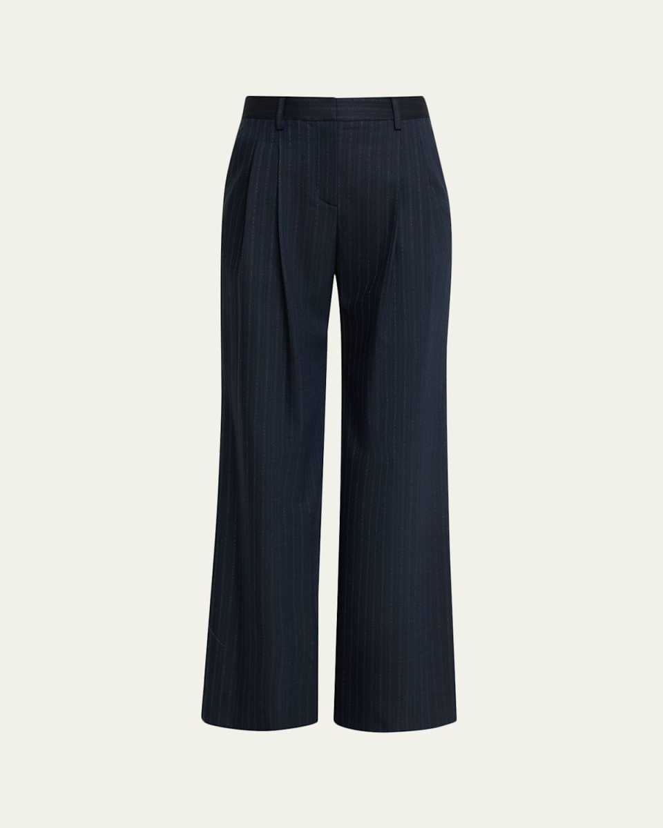 Sulli Pinstripe Pleated Wide-Leg Pants
